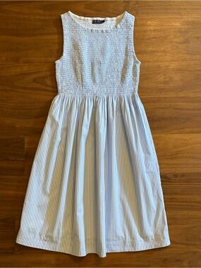 Vineyard Vines White Smocked Top with Light Blue Striped Skirt Dress